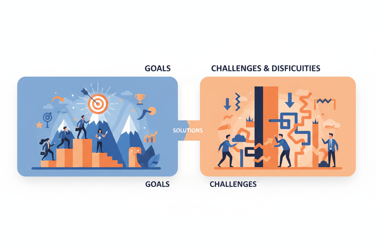 Céljaink és nehézségek kép illusztráció