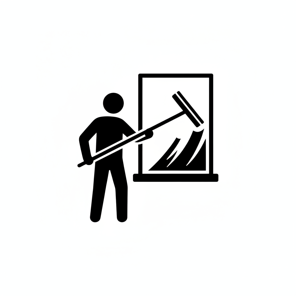 sziluett kép fehér háttérrel ami ablaktisztítást szimbolizál