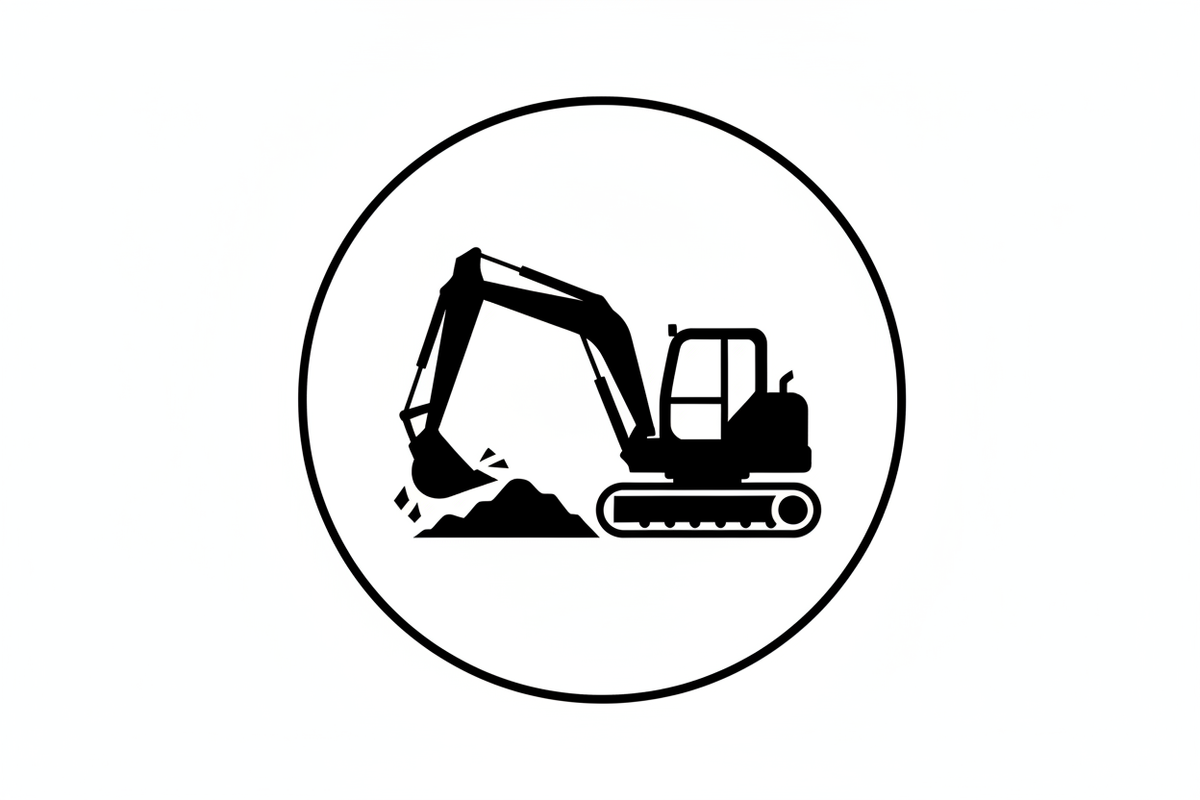 sziluett kép fehér háttérrel ami ásást szimbolizál mini kotróval