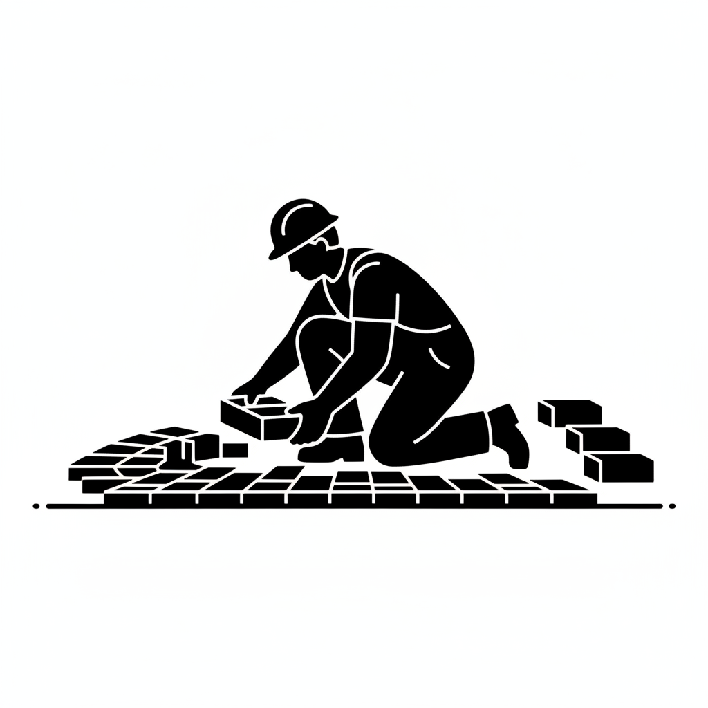 sziluett kép fehér háttérrel ami térkő lerakást szimbolizál