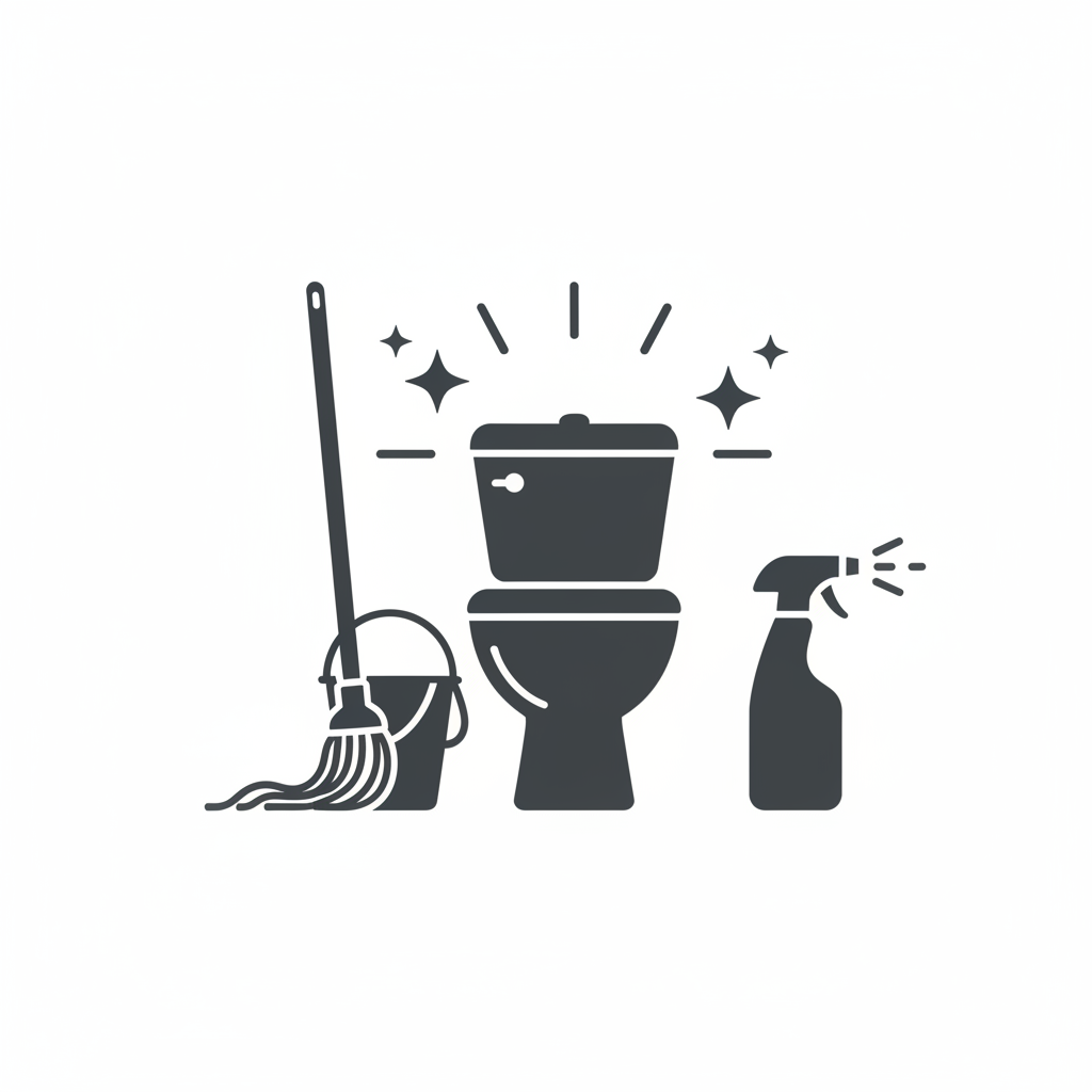 sziluett kép fehér háttérrel ami wc/szociálishelyiség takarítást szimbolizál